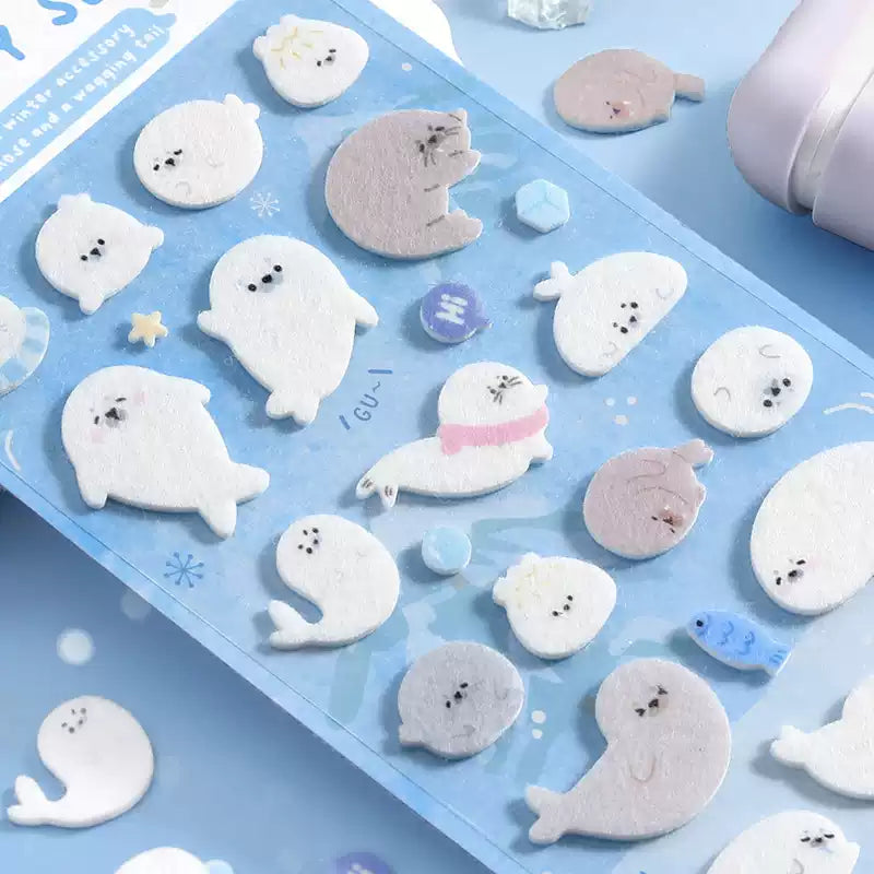Virexoo™ Letters From the Arctic Felt Stickers — Penguin & Seal Stickers, Cute Scrapbook & Planner Decorations