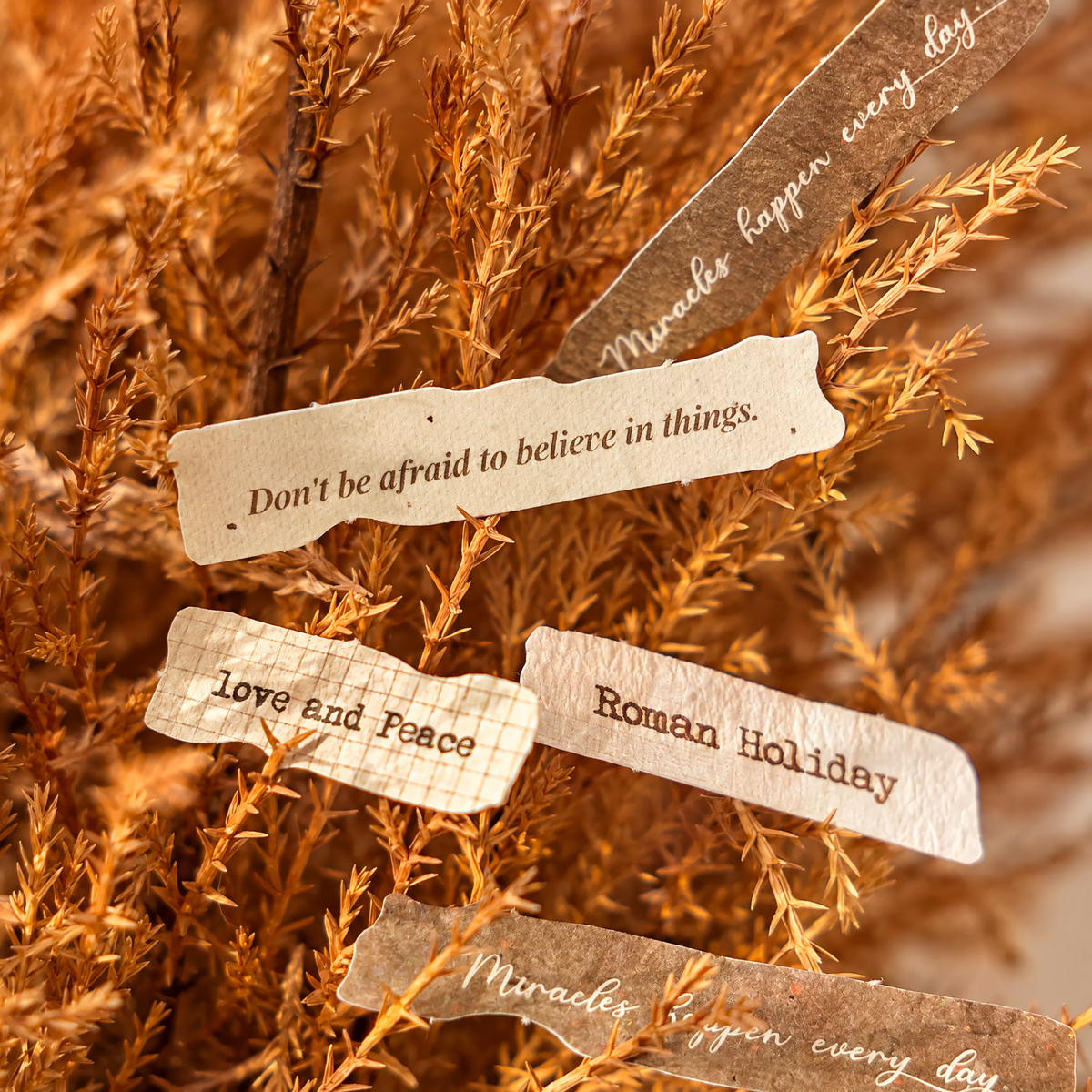 Virexoo™ Fragmented Thoughts Vintage Quote Stickers — Torn Paper Journal Labels, Scrapbook Ephemera & Collage Stickers