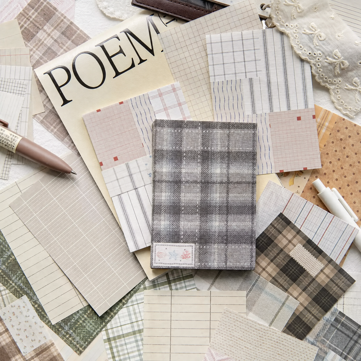 Virexoo™ Plaid Market Vintage Scrapbook Paper — Gingham Collage Sheets, Journaling Background Paper & Craft Ephemera