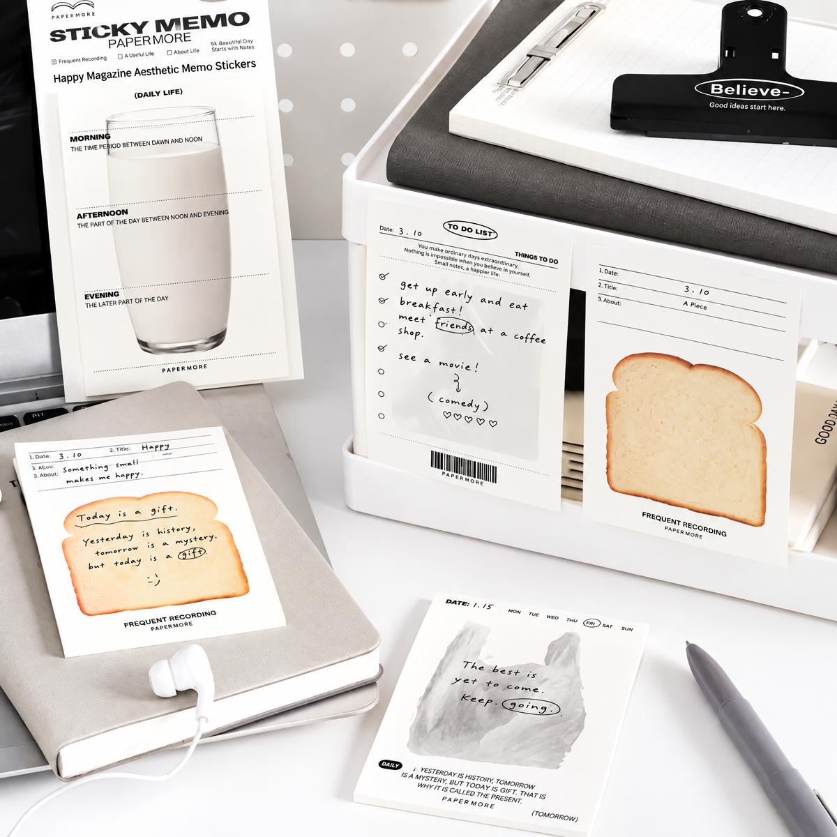 Virexoo™ Happy Magazine Aesthetic Memo Notes — Minimal Sticky Notes, Collage Journaling & Scrapbook Planner Accessories