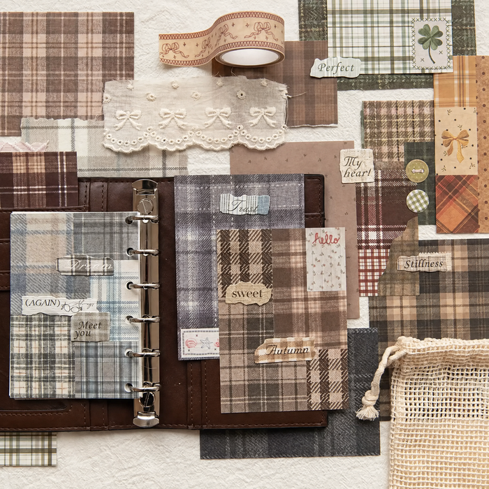 Virexoo™ Plaid Market Vintage Scrapbook Paper — Gingham Collage Sheets, Journaling Background Paper & Craft Ephemera