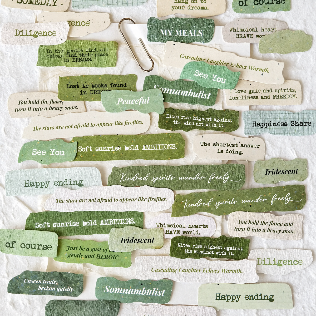 Virexoo™ Fragmented Thoughts Vintage Quote Stickers — Torn Paper Journal Labels, Scrapbook Ephemera & Collage Stickers