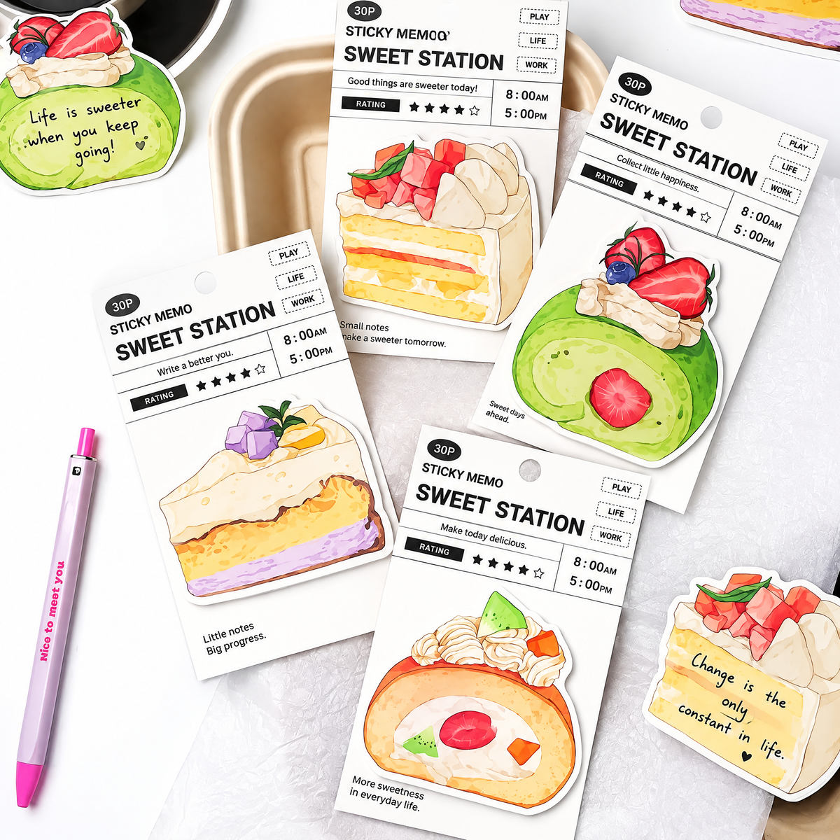 Virexoo™ Sweet Station Dessert Memo Notes — Cake Sticky Notes, Kawaii Journaling Paper & Scrapbook Planner Notes