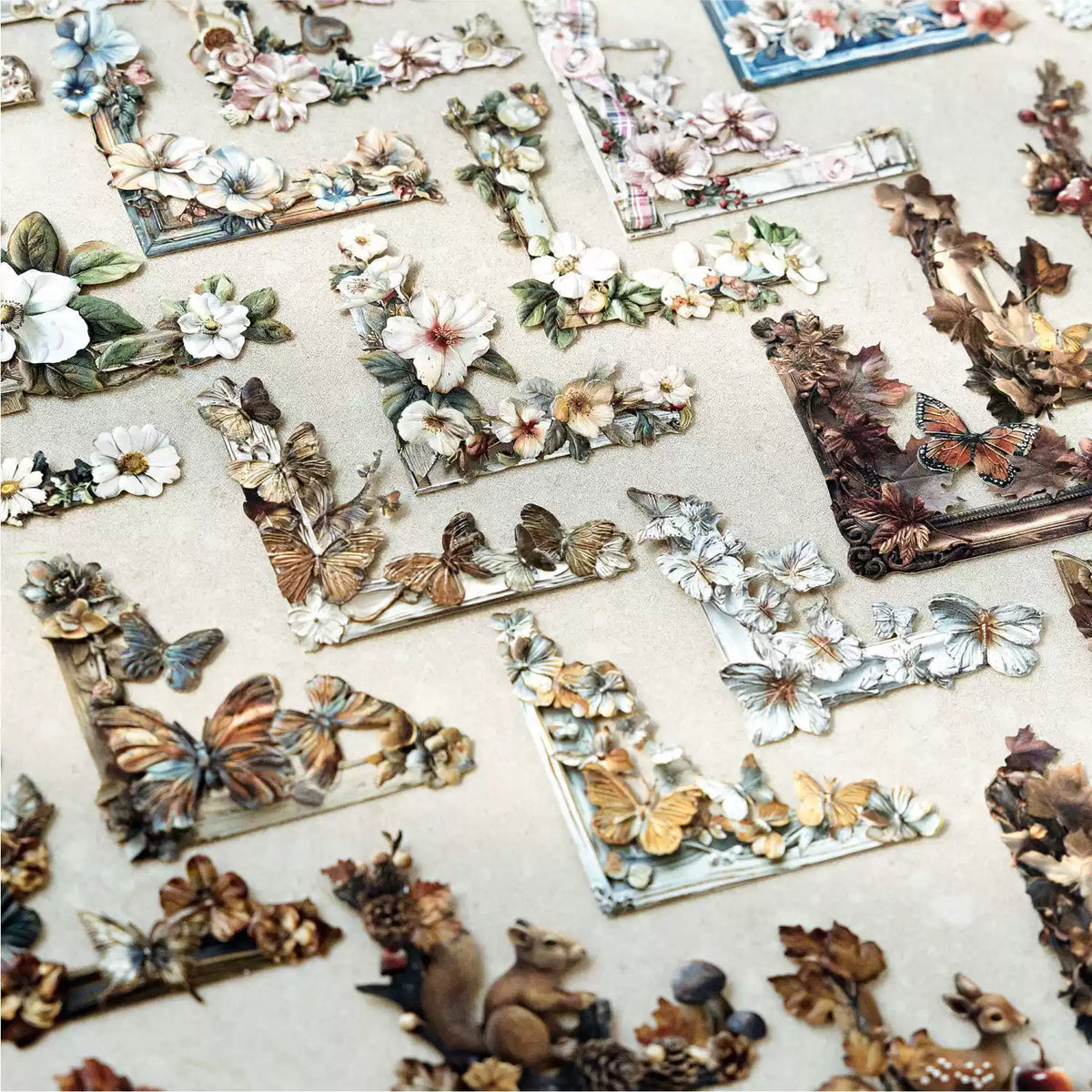 Virexoo™ Classical Years Die-Cut Embossed Collage Cards — Vintage Botanical Ephemera, Scrapbook Frames & Journaling Decorations