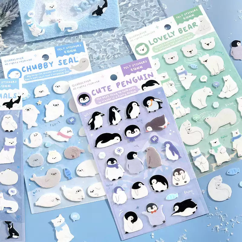 Virexoo™ Letters From the Arctic Felt Stickers — Penguin & Seal Stickers, Cute Scrapbook & Planner Decorations