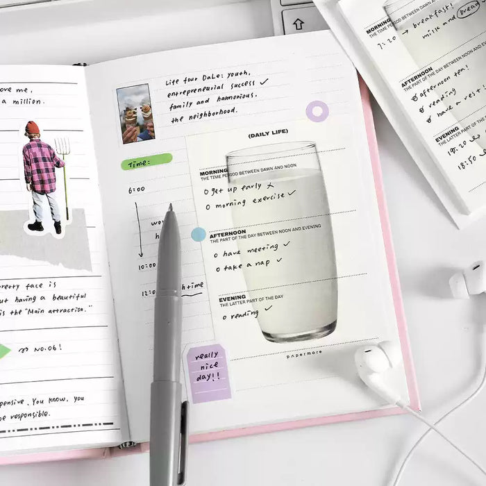 Virexoo™ Happy Magazine Aesthetic Memo Notes — Minimal Sticky Notes, Collage Journaling & Scrapbook Planner Accessories