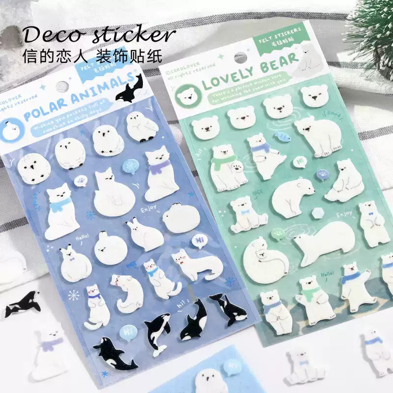 Virexoo™ Letters From the Arctic Felt Stickers — Penguin & Seal Stickers, Cute Scrapbook & Planner Decorations