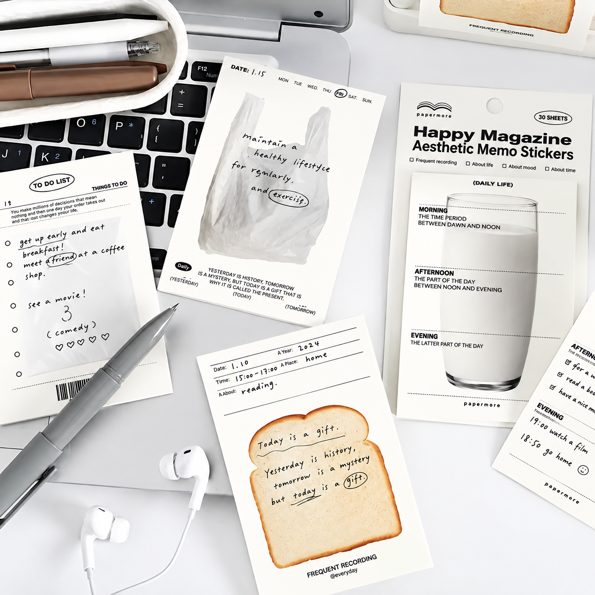 Virexoo™ Happy Magazine Aesthetic Memo Notes — Minimal Sticky Notes, Collage Journaling & Scrapbook Planner Accessories