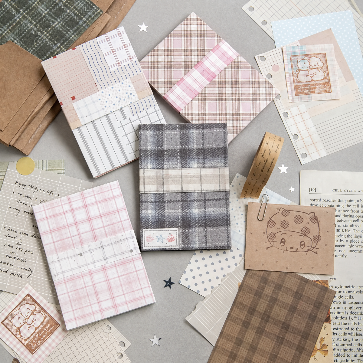Virexoo™ Plaid Market Vintage Scrapbook Paper — Gingham Collage Sheets, Journaling Background Paper & Craft Ephemera